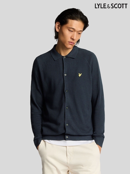 Lyle & Scott Blue Linen Blend Knitted Shirt (AA6265) | €133