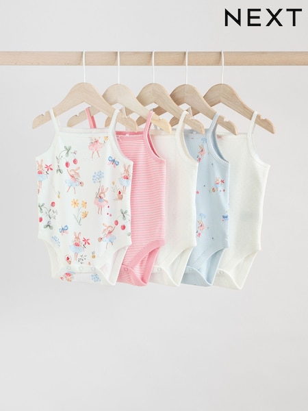 Cream Strawberry Bunny - Baby Strappy 100% Cotton Vest Bodysuits 5 Pack (AA6285) | 22 € - 25 €