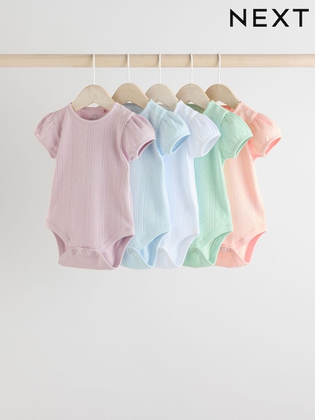 Tonos pastel - Short Sleeve Pointelle Baby Bodysuits 5 Pack (AA6290) | 19 € - 22 €