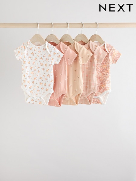 Florecitas melocotón - Short Sleeve Baby 100% Cotton Bodysuits 5 Pack (AA6292) | 24 € - 26 €