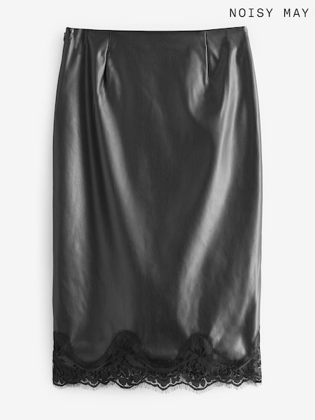 NOISY MAY Faux Leather Midi Skirt With Lace Trim (AA6334) | 167 LEI