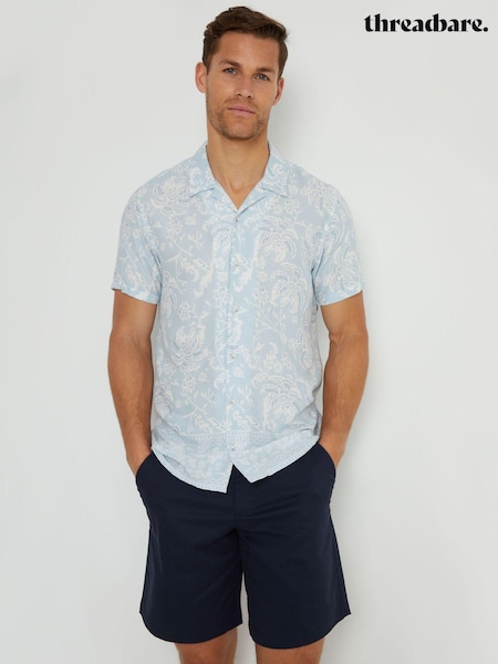 Threadbare Blue Floral Print Revere Collar Short Sleeve Shirt (AA6336) | €32