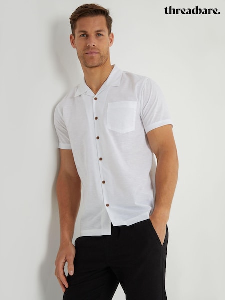 Threadbare Light White Cotton Revere Collar Short Sleeve 100% Cotton Shirt (AA6337) | AED79