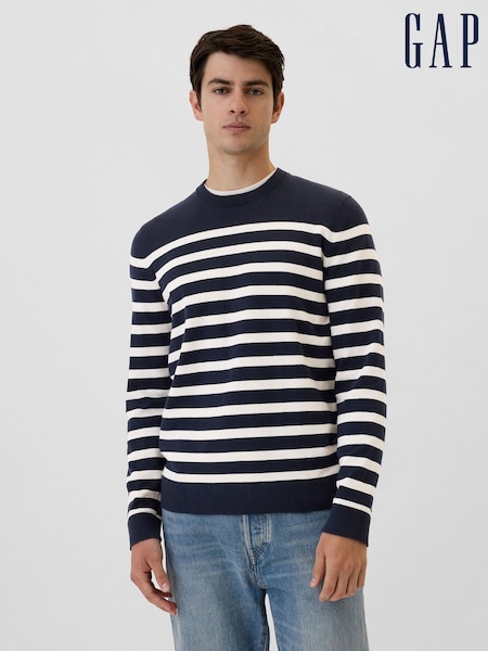 Gap Navy Blue & White Stripe Cotton Knit Crew Neck Jumper (AA6351) | €23