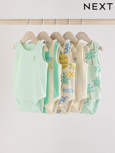 Green Stripe/ Pineapple Print Vest Baby Bodysuits 5 Pack (AA6354) | BGN 51 - BGN 58