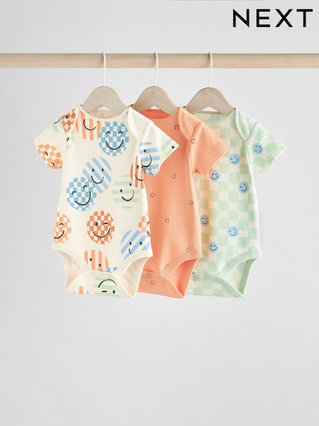 Blau/Weiß/Orange Glückliches Gesicht - Short Sleeve Baby Bodysuits 3 Pack (AA6365) | 16 € - 18 €