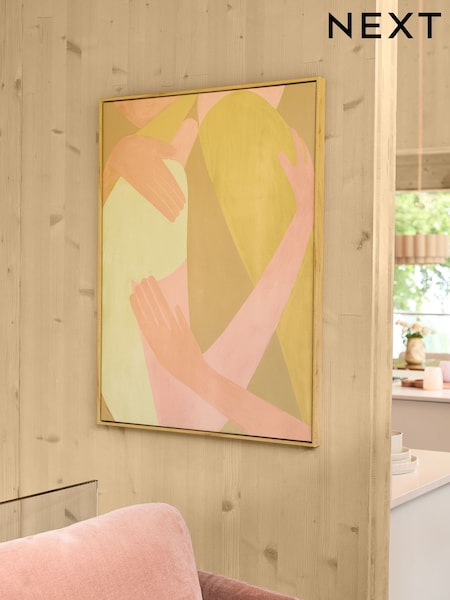 Yellow Abstract Hugging People Framed Canvas Wall Art (AA6391) | €33