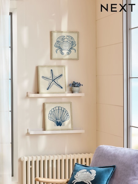 Set of 3 Natural Embroidered Coastal Framed Wall Arts (AA6394) | €66