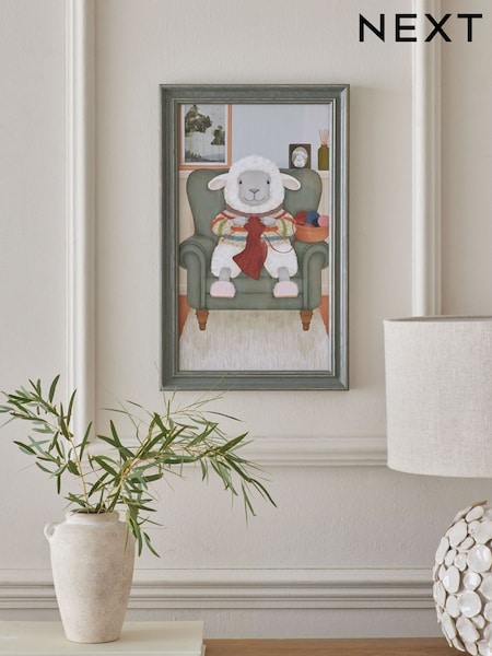 Green Sandra The Sheep Knitting Framed Wall Art (AA6402) | €30