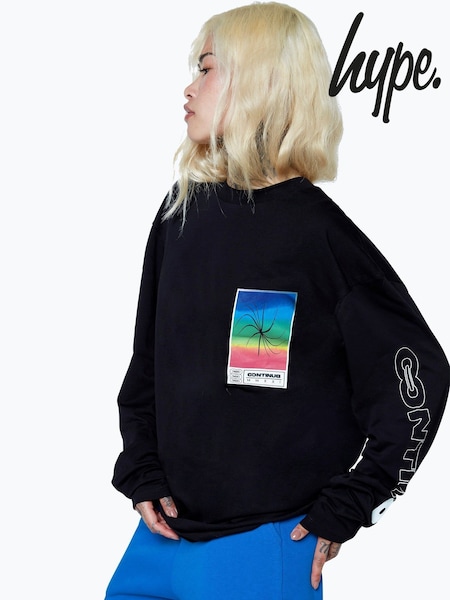 Hype. CONTINU8 Unisex Square Spectrum Boxy Long Sleeve Black T-Shirt (AA6436) | AED204