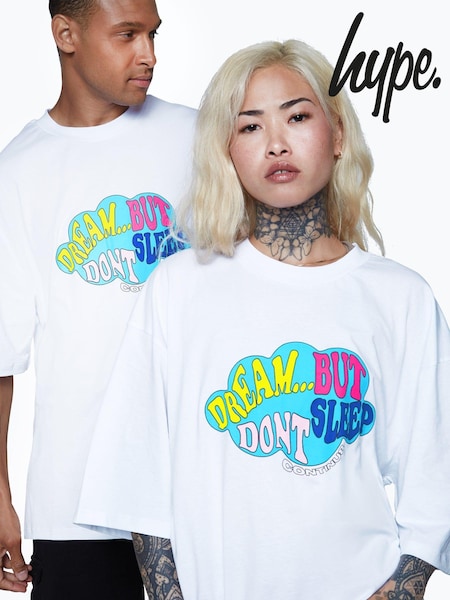 Hype. CONTINU8 Unisex Dream But Dont Sleep Boxy White T-Shirt (AA6460) | 95 SAR