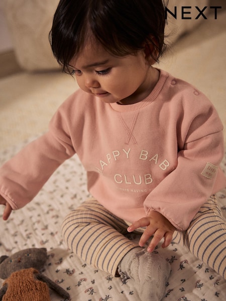 Vaaleanpunainen/ Grey Slogan Raita - Pusero ja leggingsit -setti (AA6493) | €20 - €23