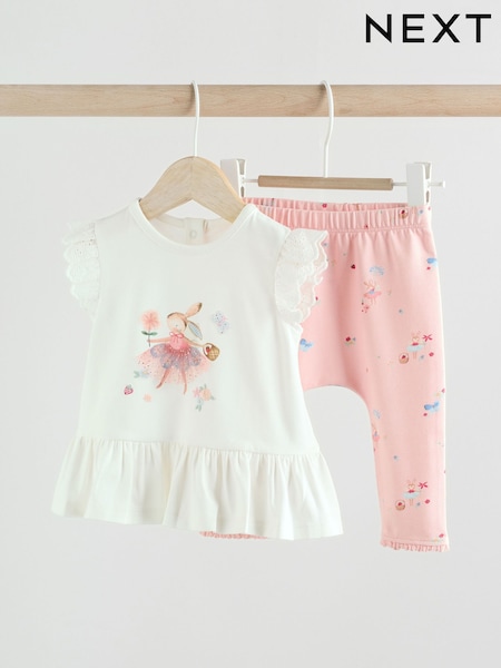 Pink/White Fairy Mouse Baby Short Sleeve Top and Legging 2 Piece Set (AA6495) | €17 - €19