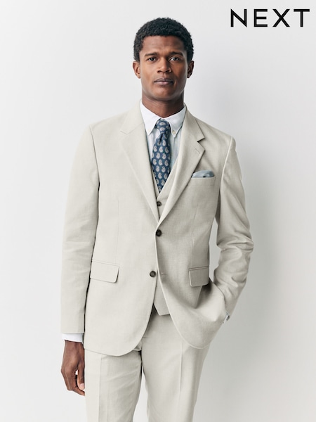 Ecru Tailored Fit Linen Blend Texture Suit Jacket (AA6525) | R$ 950