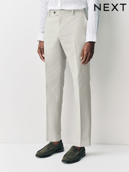 Ecru Tailored Fit Linen Texture Suit Trousers (AA6526) | R$ 480