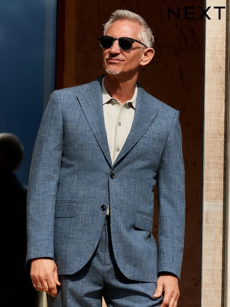 Azul - Normal - Slim Fit Nova Fides Italian Linen Blend Fabric Suit Jacket (AA6531) | R$ 1,245