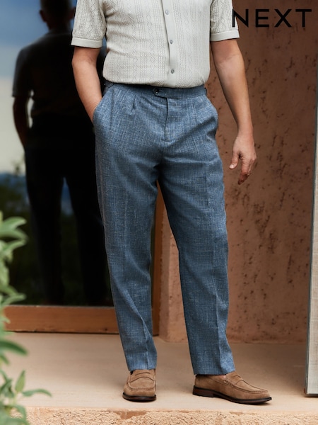 Azul - Slim Fit Nova Fides Italian Linen Blend Fabric Suit Trousers (AA6532) | R$ 660