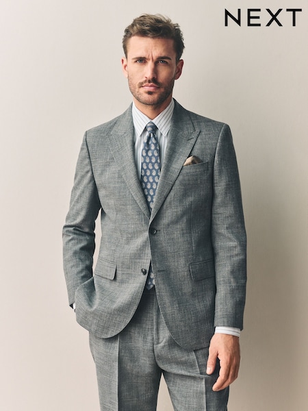 رمادي - عادي - Slim Fit Nova Fides Italian Linen Blend Fabric Suit Jacket (AA6533) | ‏59 ر.ع.‏