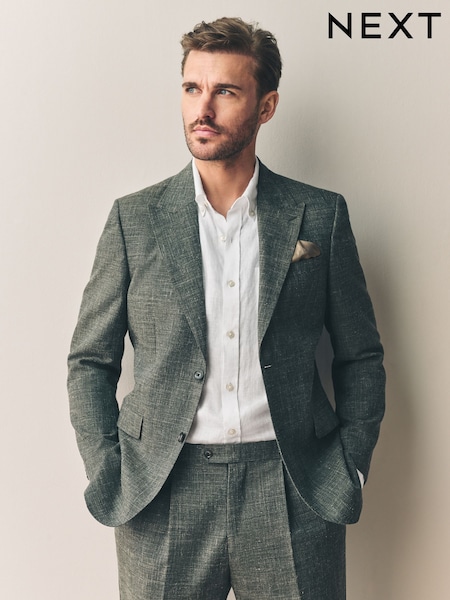 Green Slim Fit Nova Fides Italian Linen Blend Fabric Suit Jacket (AA6536) | R$ 1.245