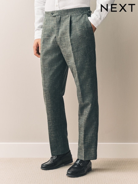Grün - Slim Fit Nova Fides Italian Linen Blend Fabric Suit Trousers (AA6537) | 103 €