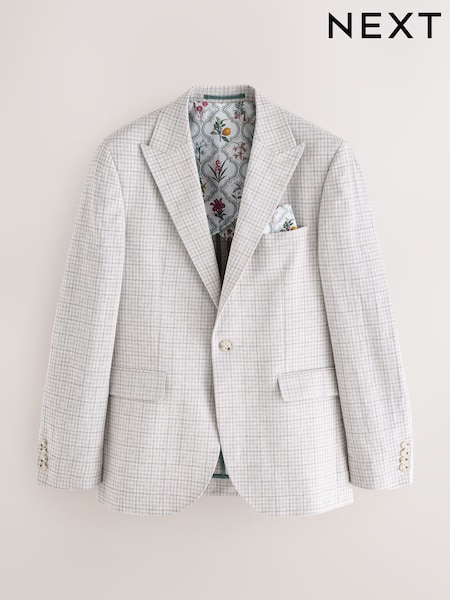 Grey Linen Blend Check Tailored Suit Jacket (AA6542) | R$ 1,055