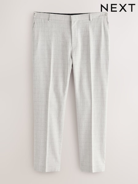Gris - Linen Blend Check Tailored Suit Trousers (AA6544) | 78 €