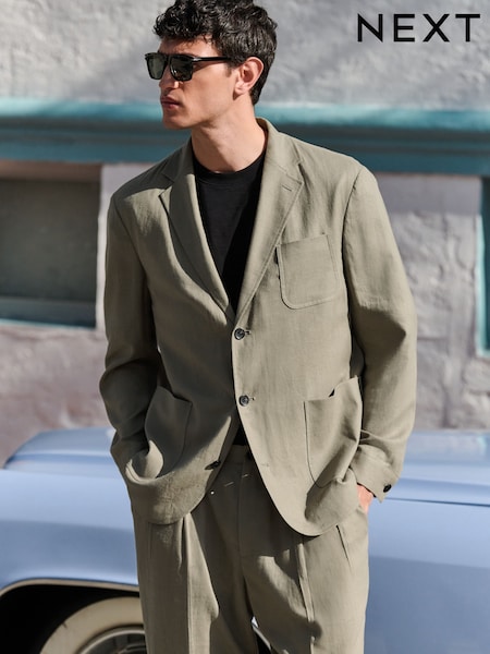 Green Relaxed Fit Linen Blend Suit Jacket (AA6547) | €113
