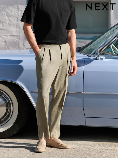 Green Relaxed Fit Linen Suit Trousers (AA6548) | R$ 480