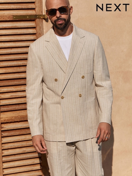 Neutro - Relaxed Fit Textured Stripe Double Breasted Suit Jacket (AA6549) | R$ 850