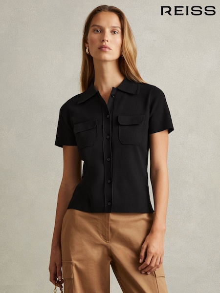 Reiss Black Mimo Knitted Polo Shirt (AA6558) | €171