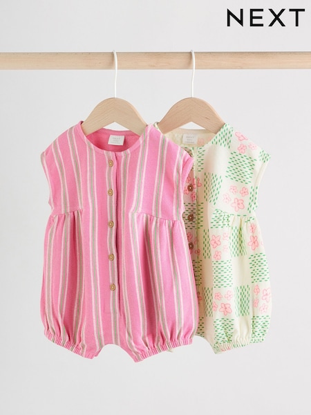 Vihreä ja Vaaleanpunainen Painettu - Baby Jersey Rompers 2 Pack (AA6653) | €25 - €31