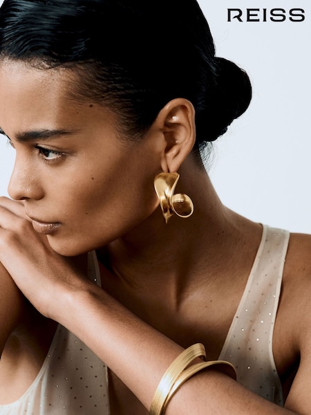 Gold Tone - Reiss Savanna Sculptural Curve Hoop Earrings