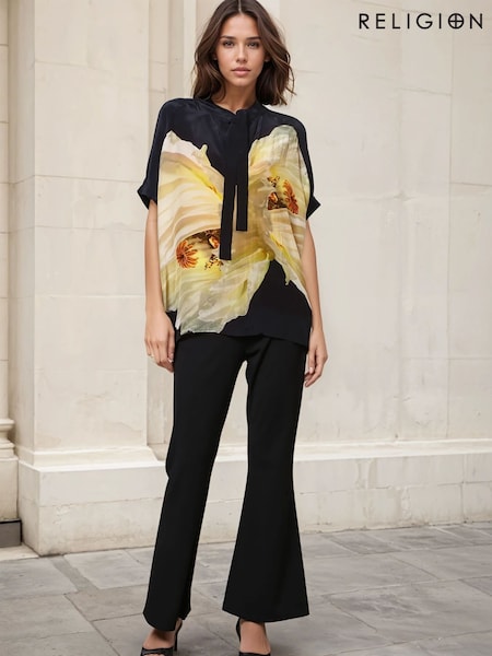Religion Yellow Oversized Hidden Blouse With Large Floral Placement Print (AA6661) | 3,905 UAH