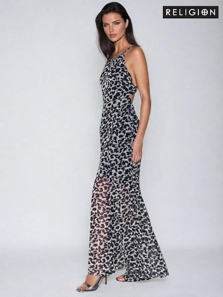 Religion Black Open Back Halterneck Ametrine Maxi Dress (AA6662) | €67