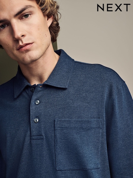 Navy Marl Heavyweight Long Sleeve Polo Shirt (AA6665) | €13