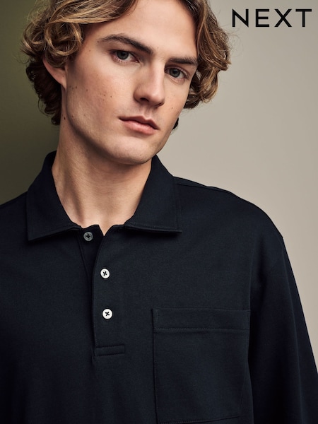 Black Heavyweight Long Sleeve Polo Shirt (AA6666) | €13