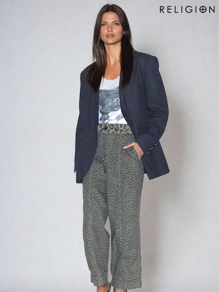 Religion Energy Wide Leg 100% Cotton Trousers In Leopard Print With Elasticated Waist (AA6676) | €113