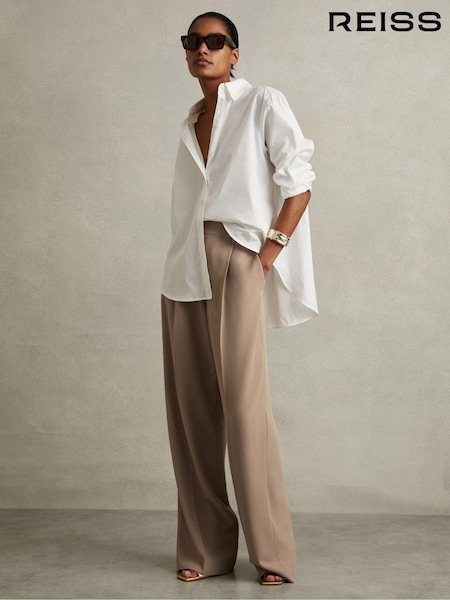 Reiss Mink Neutral Eden Half-Elasticated Wide Leg Trousers (AA6690) | €185