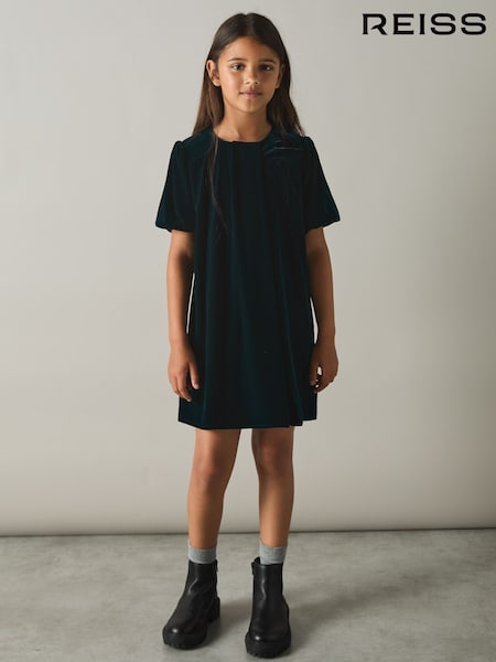 Reiss Teal Cece 4-9 yrs Gathered-Velvet Shift Dress (AA6691) | €45