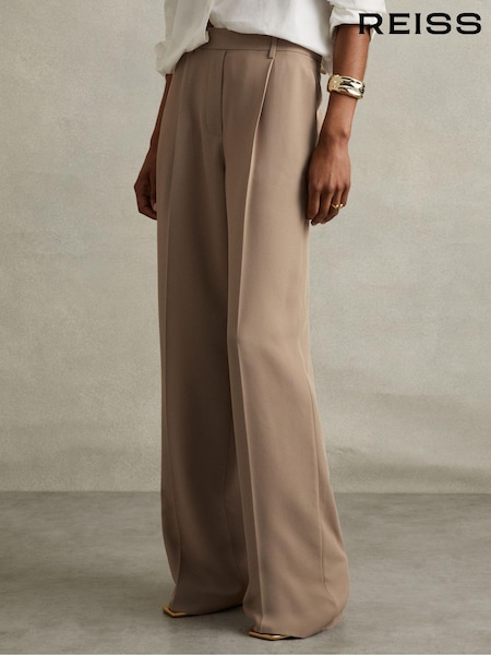 Reiss Mink Neutral Eden Petite Half-Elasticated Wide Leg Trousers (AA6695) | €185