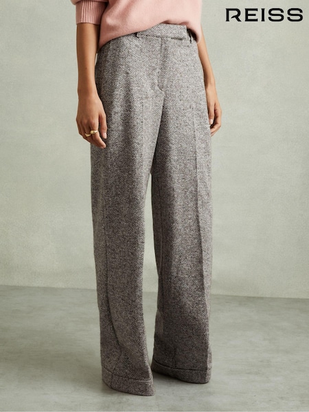 Reiss Grey Belle Petite Textured Wool Blend Wide Leg Suit Trousers (AA6710) | €287