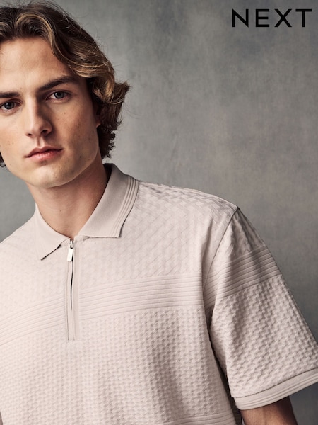 Neutral Regular Fit Smart Quarter Zip Polo Shirt (AA6725) | €32