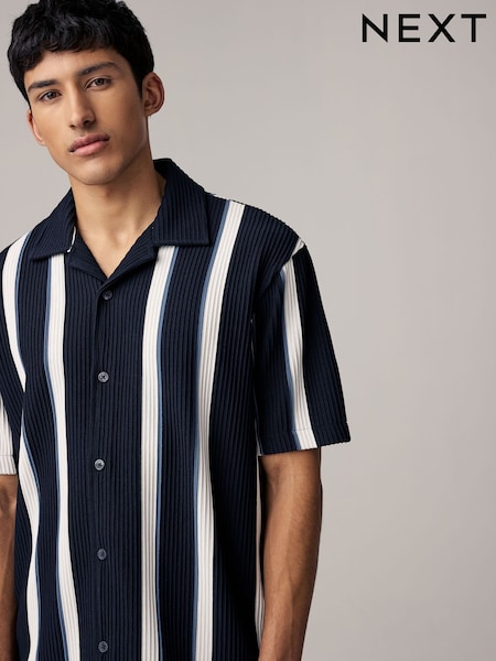 כחול כהה/לבן - Textured Stripe Jersey Shirt (AA6727) | ‏110‏₪
