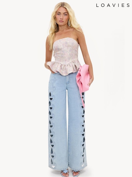 Silver - Loavies Shine Scene Lilac Strapless Top With Silver Detailing