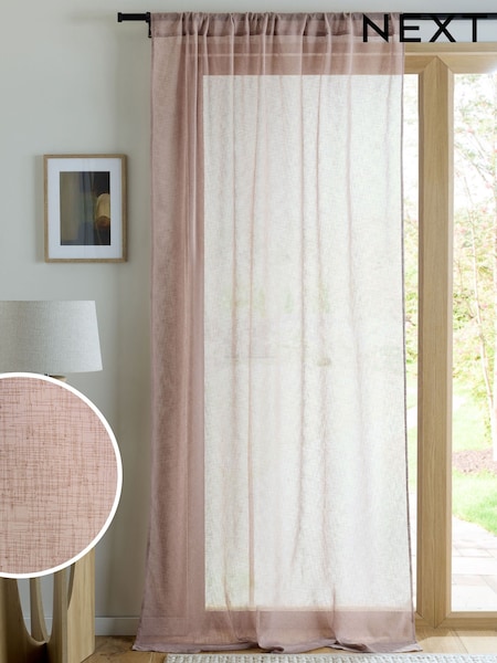 Pink Linen Look Slot Top Voile Unlined Sheer Panel Curtain (AA6745) | R$ 255 - R$ 335