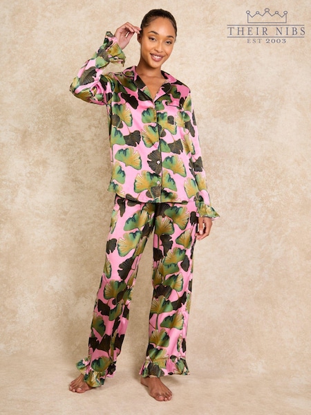 Their Nibs Hot Pink Tassle Recycled Satin Frill Traditional Pyjamas Set (AA6828) | €32