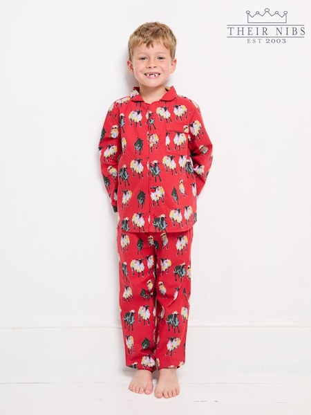 Roșu - Their Nibs Christmas Tree Magic 100% Bumbac pijamale lungi tradiționale (AA6846) | 100 LEI