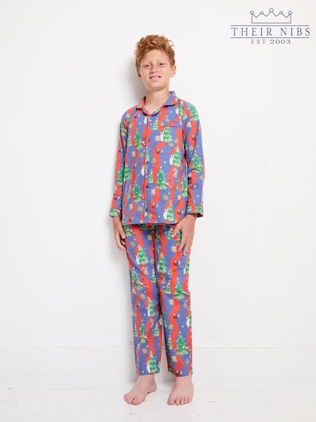 Bleumarin - Their Nibs Christmas Tree Magic 100% Bumbac pijamale lungi tradiționale (AA6857) | 100 LEI