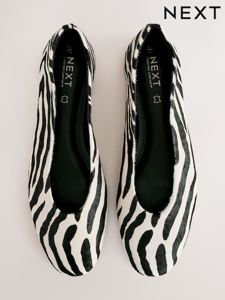 Zebra Standard/Wide Fit Forever Comfort® Leather Round Toe Ballerinas (AA6860) | 220 QAR