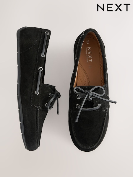 Black Standard Fit Forever Comfort® Leather Round Toe Slim Boat Shoes (AA6863) | €49